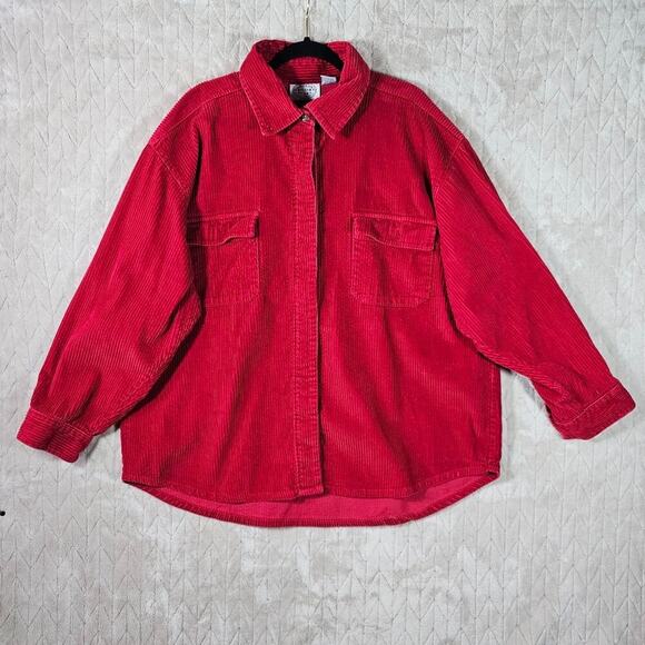 VTG Carolina Blues Corduroy Shacket Womens 24W Button Up Thick Red Retro Western - Picture 1 of 8